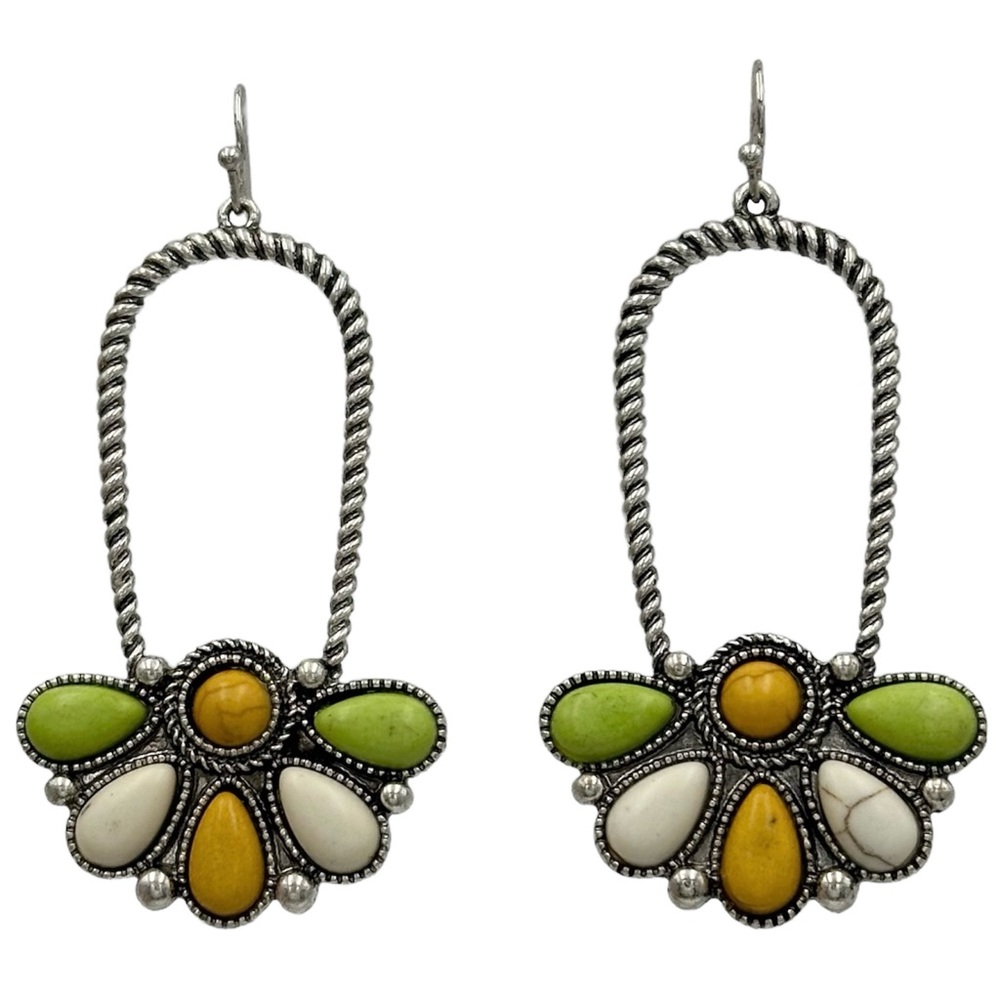 Yellow Green Ivory Stone Dangle Earrings NWT